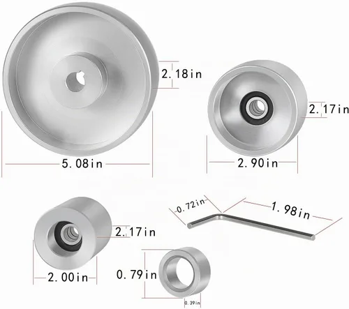 Vista 8 de Juego completo de ruedas de amoladora de correa de 2 x 72 pulgadas, rueda de aluminio coronada para amoladora de cuchillos de 5 pulgadas, diámetro