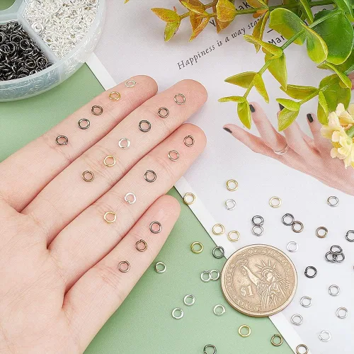 Vista 6 de PH PandaHall Anillo de salto abierto de hierro, 3300 unidades, 6 colores, anillos o sin soldar, 0.157 in, calibre 21, conector de joyería de metal