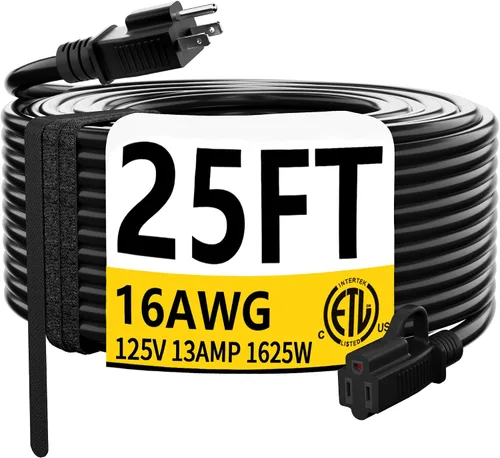 Vista 23 de HUANCHAIN Cable de extensión de 3 pies, calibre 16, negro, para interiores y exteriores, resistente al agua, flexible para clima frío, 3 puntas