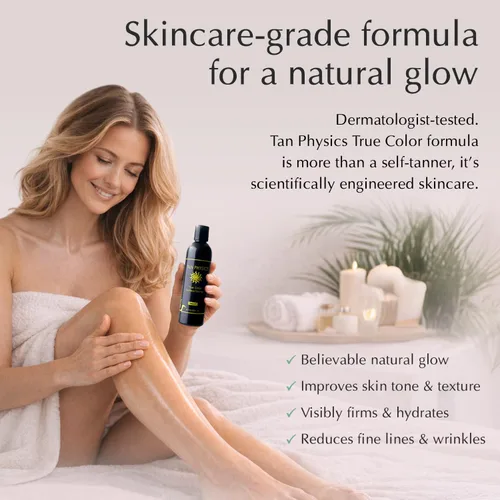 Vista 2 de Tan Physics True Color Sunless Tanner, 8 onzas líquidas (paquete de 3) con guante de bronceado, autobronceador, loción bronceadora sin sol