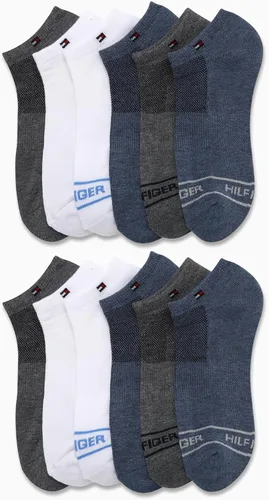 Vista 32 de Tommy Hilfiger Calcetines de corte bajo para hombre, paquete de 12 calcetines deportivos para correr que absorben la humedad para hombre