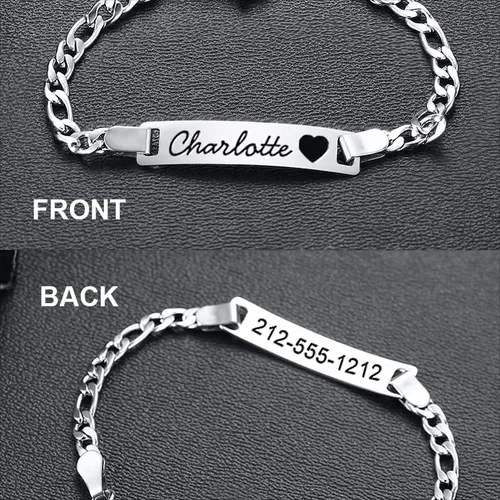 Vista 6 de WNNNS Pulsera de identificación personalizada con barra de nombre, regalos de joyería para bebés, niñas, niños, mamá, papá, parejas, para baby