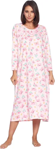Vista 22 de Casual Nights Vestido de dormir floral de manga larga para mujer, camisón Henley de longitud completa Baya(Berry floral)