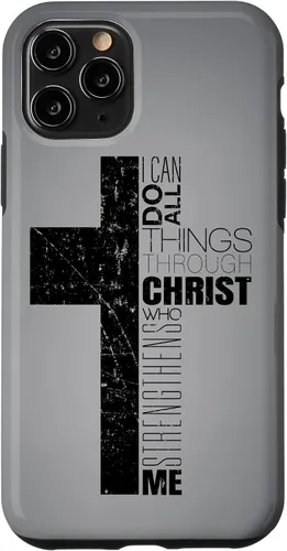 Vista 28 de iPhone XS Max Negro Cristiano Cruz Religiosa Biblia Verso Filipenses 4 13 Caso