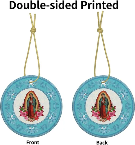 Vista 3 de Nuestra Señora de Guadalupe - Adornos de Navidad de Virgen María, adornos de cerámica, adorno redondo de porcelana, árbol de Navidad, oficina