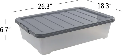 Vista 2 de Paquete de 3 cajas grandes de plástico de 40 cuartos de galón con ruedas, contenedores de almacenamiento poco profundos