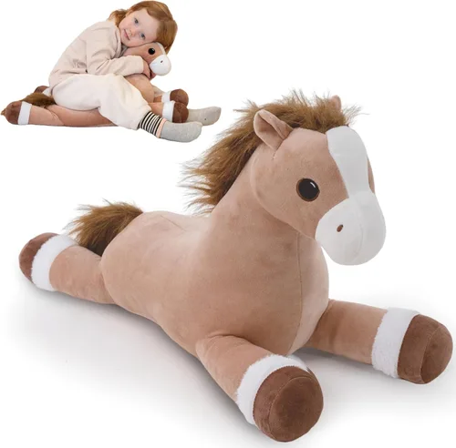Vista 8 de Animales de peluche de caballo gigante, almohada de peluche grande de caballo grande, poni de peluche grande y suave de 37 pulgadas, lindos juguetes