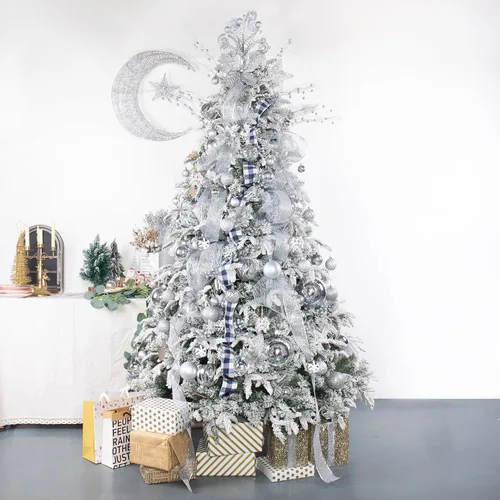 Vista 5 de Paquete de 100 adornos de bola de Navidad, bolas de Navidad de plástico plateado y blanco, inastillables, decoración de árbol de Navidad