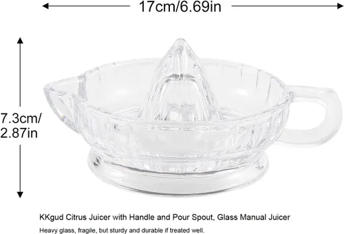 Vista 2 de Exprimidor de cítricos con mango y boquilla de vertido, exprimidor manual de vidrio para limón pequeño y naranja pequeña