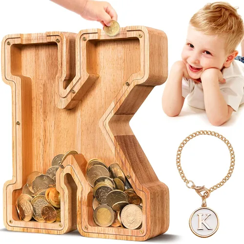 Vista 45 de SummiDate Alcancía de madera de letra para niños y niñas, Alfabeto, personalizada, regalo de cumpleaños y pascua para niños (A)