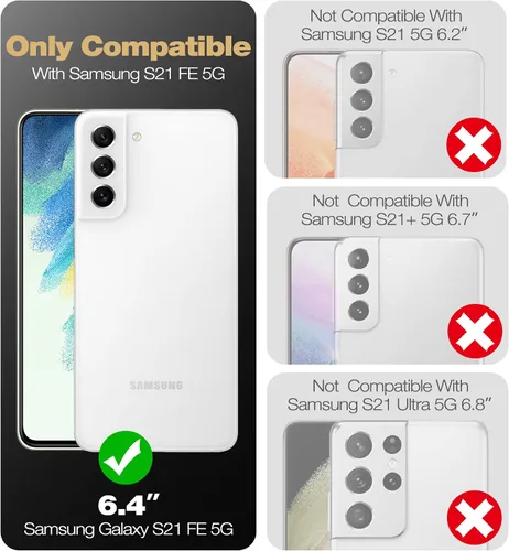 Vista 2 de Dexnor Funda para Samsung Galaxy S21 FE, [protector de pantalla y soporte integrados] Protección de grado militar resistente a prueba de golpes