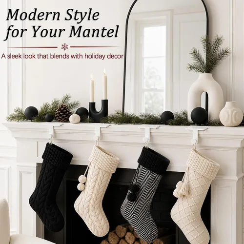 Vista 7 de 4 Pack White Christmas Stocking Holders for Mantle, Heavy Duty Metal Hooks