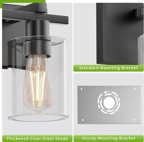 Vista 3 de Bathroom Light Fixtures Over Mirror, 2-Light Modern Matte Black Bathroom Vanity Light, Wall Lights with Clear Glass Shade, Living Room, Bedroom