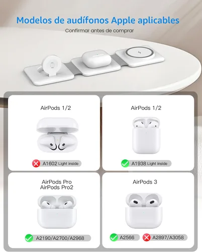 Vista 5 de Estación de carga para múltiples dispositivos Apple – Base de carga inalámbrica magnética plegable 3 en 1 – Almohadilla de carga de viaje para Blanco
