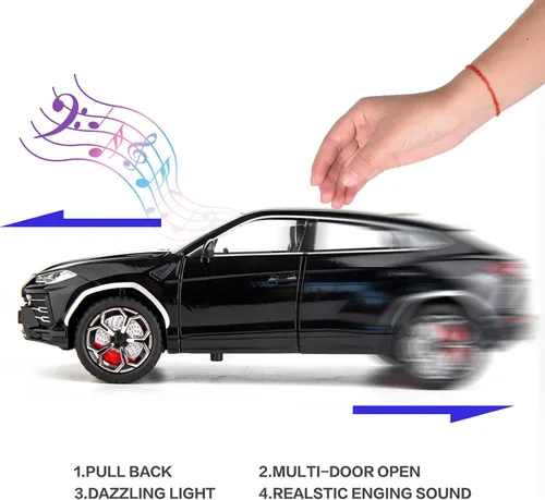 Vista 3 de BDTCTK 1:24 Lambo Urus Modelo de coche, Diecast Pull Back Car Toy Car, Puertas abiertas, Luz y sonido, Juguetes para niños Niños Adultos Regalos