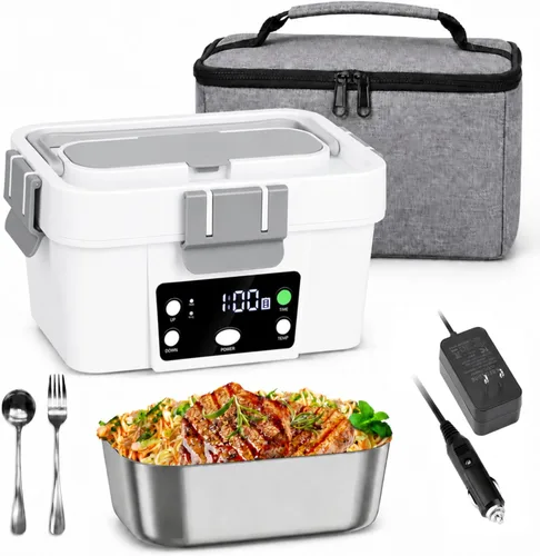 Vista 7 de Lonchera eléctrica con calentador de alimentos 2 en 1, calentador de alimentos portátil para automóvil y hogar - A prueba de fugas, microondas