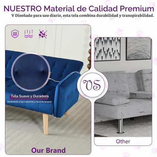 Vista 8 de TYBOATLE Sofá Cama Futón Plegable Convertible Moderno de Terciopelo de 65" de Ancho con 2 Puertos de Carga USB para Espacio de Vida Compacto, Sofás