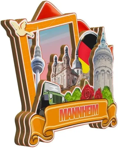Vista 2 de Imán de madera para nevera de Mannheim Alemania Monumentos 3D de viaje, coleccionables, recuerdos, decoración hecha a mano -4105