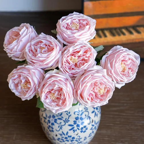 Vista 10 de DUYONE Fake Flowers for Decoration Home Decor Soft Touch Artificial Flowers Austin Rose Peony Latex Fake Flower Living Room Decoration Vivid Pink