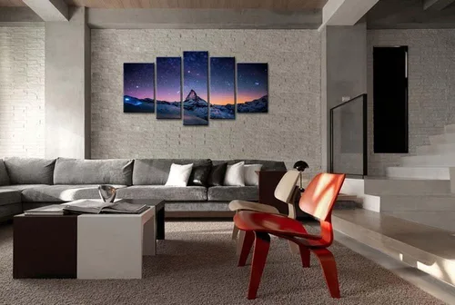 Vista 4 de Lienzo So Crazy Art®, pintura de cielo nocturno estrellado sobre las montañas, color de aspecto fresco, 5 piezas, decoración par pared, impresiones
