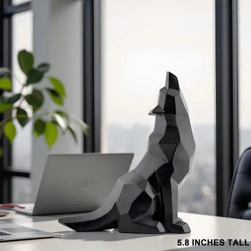 Vista 4 de Figura de lobo aullando negro para decoración del hogar, 5.8 pulgadas de alto