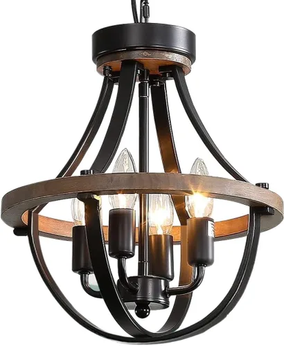 Vista 10 de Lámpara de Araña Estilo Granja, Lámpara Colgante Moderna, Luminaria de Techo Rústica de 4 Luces, Lámpara de Araña Vintage para Pasillo Vestíbulo