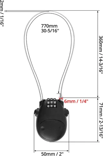 Vista 7 de QWORK Cerradura retráctil de cable combinada, paquete de 2 cables de acero ajustables de 30 pulgadas, bloqueo de contraseña de seguridad