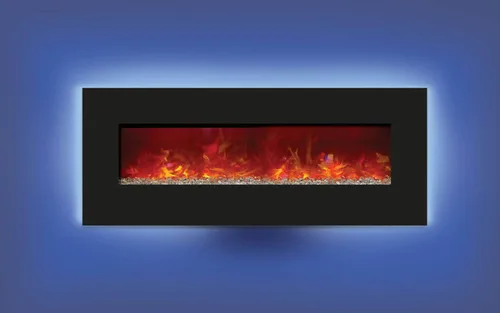 Vista 4 de Amantii Chimenea eléctrica de 48" con 58" x 23" de cristal negro envolvente