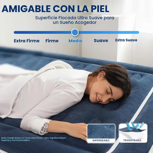 Vista 3 de KINGJERRY Colchón de aire doble con bomba integrada y 4 asas portátiles, colchón inflable elevado de 18 pulgadas para invitados, cama de aire