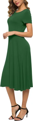 Vista 6 de EXCHIC Vestido midi de verano de manga corta con cuello redondo para mujer
