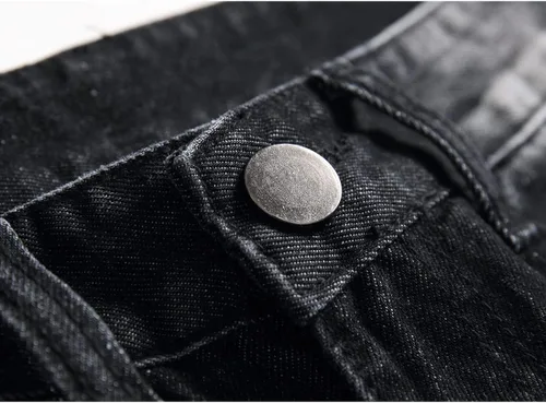 Vista 7 de Pantalones rajados para hombre, de mezclilla, ajuste regular, pierna acampanada, de corte entallado, con agujeros, pantalones de hombre de mezclilla