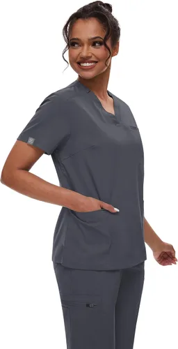 Vista 2 de niaahinn Conjunto de uniforme médico para mujer con cuello en V clásico y pantalones deportivos de yoga, uniforme médico de enfermería