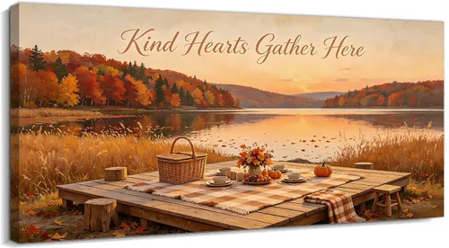 Vista 20 de TIMUBA Lienzo decorativo de pared de otoño de lago, citas de otoño Decoración de pared de otoño-01