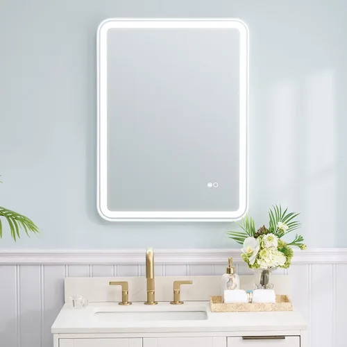 Vista 14 de WELLFOR Espejo LED enmarcado de 48 pulgadas de ancho x 36 pulgadas de largo, espejo rectangular de esquina redondeada de metal con luces para baño