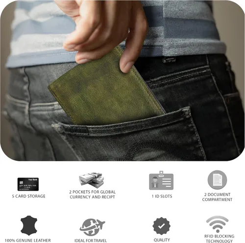 Vista 56 de Cartera delgada de cuero para hombre, bloqueo RFID, bolsillo frontal minimalista, delgada y elegante con ventana de identificación, regalo