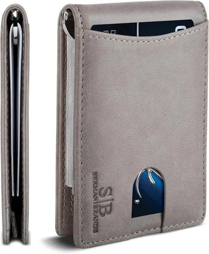 Vista 8 de SERMAN BRANDS RFID Blocking Slim Bifold Genuine Leather Minimalist Front Pocket Wallets for Men with Money Clip Thin Gift Azul Atlántico 1.S