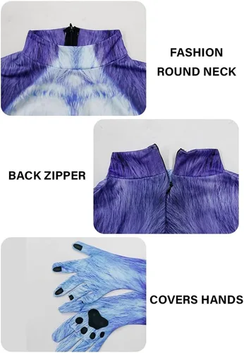 Vista 5 de Cosplay Zentai Body impreso en 3D animal para hombre, fiesta de Halloween, traje de cuerpo completo