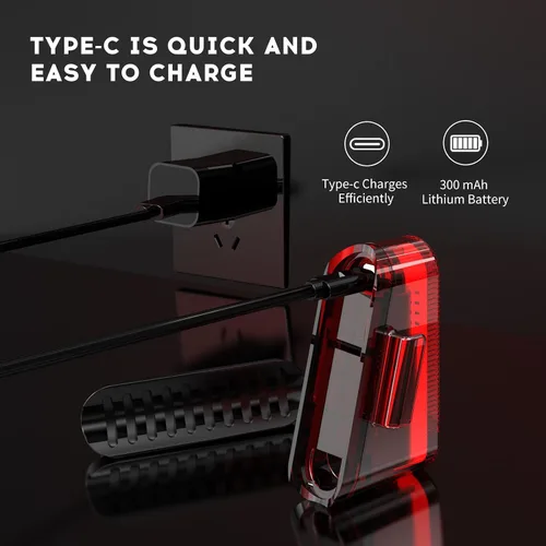 Vista 3 de Juego de luces de bicicleta de diseño compacto, luces delanteras y traseras, IP64 impermeable, 6 modos de luz de ciclismo, luz trasera recargable