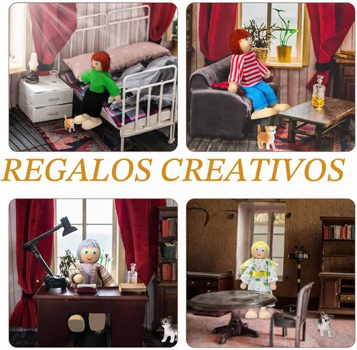 Vista 7 de Skylety 10 piezas de set de casa de muñecas de madera con figuras de mini personas, muñecas para casa de muñecas, figuras de madera para jugar