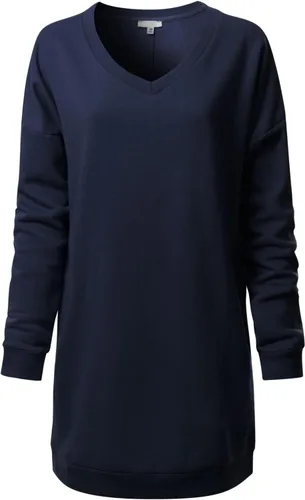Vista 32 de MixMatchy Sudadera casual de forro polar con cuello en V para mujer, manga larga, túnica para otoño e invierno Negro (cuello redondo)