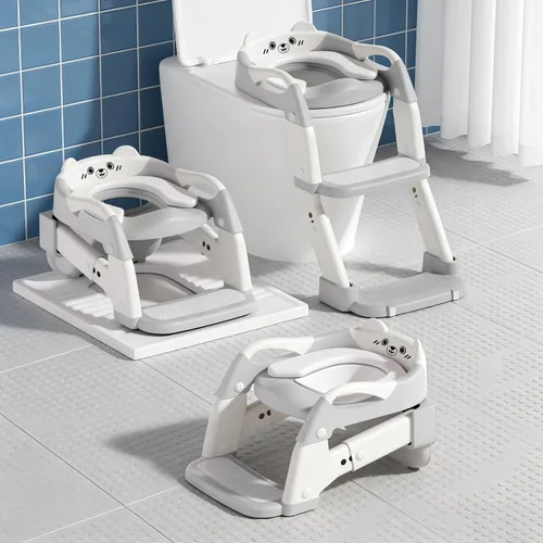 Vista 11 de Asiento de entrenamiento para ir al baño, asiento de inodoro mejorado para niños y niñas, inodoro de entrenamiento 3 en 1 con taburete escalonado