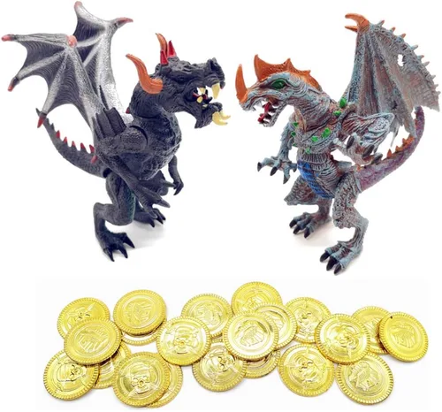 Vista 3 de Guaishou Ancient Dragon Knight - Figura de acción de 4 piezas con moneda dorada, 20
