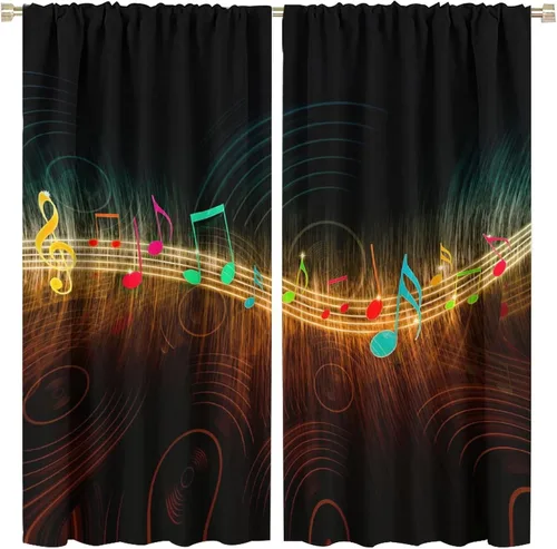 Vista 49 de Cortinas de notas musicales, blanco y negro, instrumento musical, canción, arte de canción, opacas, para ventana, dormitorio, sala de estar
