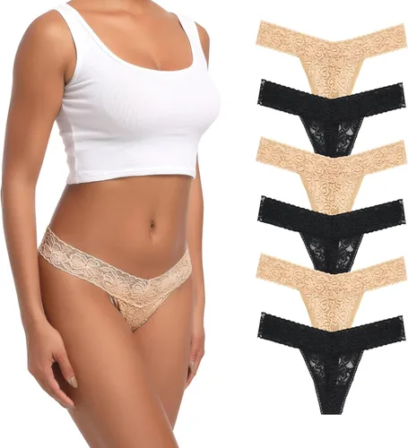 Vista 15 de Tangas de encaje para mujer, talla grande, ropa interior sexy con espalda en T elástica, ropa interior para mujer, paquete de 5/6/10