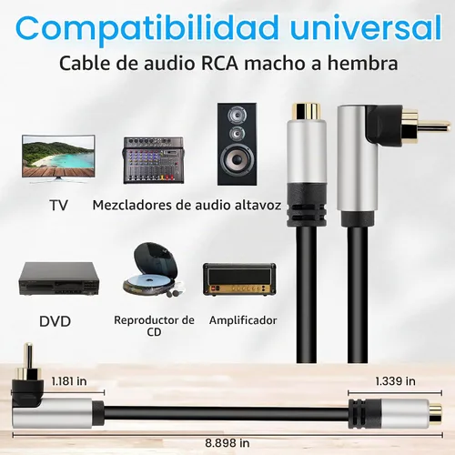 Vista 5 de Cable de extensión de audio RCA, cable RCA macho a hembra, cable de audio coaxial digital para cine en casa, HDTV, DVD, amplificadores, subwoofer
