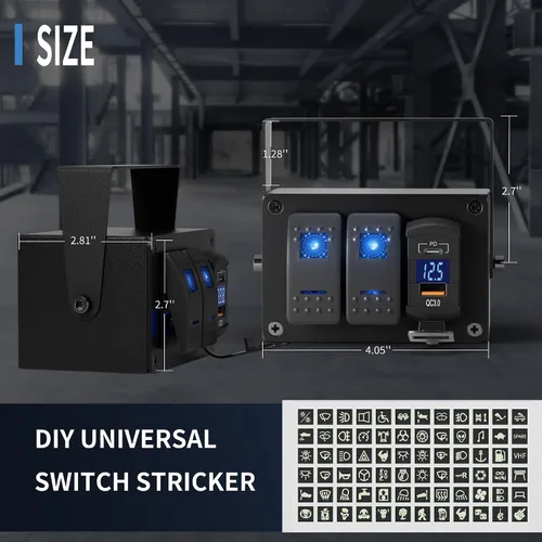 Vista 2 de Joinfworld Caja de Interruptor Basculante de 2 Posiciones Impermeable 12V Panel de Interruptor de Barra de Luz LED SPST ON/OFF con Doble Toma USB PD