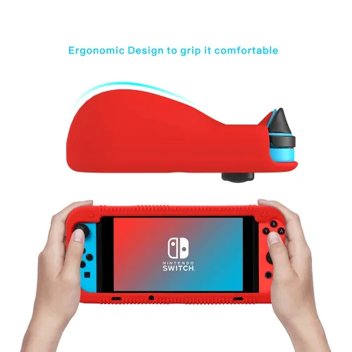 Vista 2 de Teyomi Protective Silicone Case for Nintendo Switch, Grip Cover with Tempered Glass Screen Protector, 2 Storage Slots for Game Cards