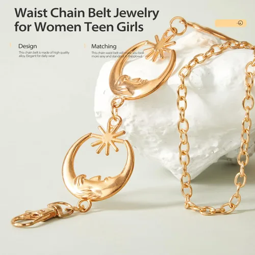 Vista 2 de FIORETTO Cinturón de cadena para mujer, cadena de metal para mujer, cadena multicapa para vestido