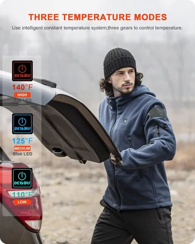 Vista 4 de DEWBU Heated Jacket Polar Fleece with 12V Battery Pack Soft Fleece Electric Heating Hoodie