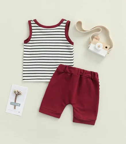 Vista 11 de Conjunto de ropa casual de manga corta con botones y pantalones cortos de lino para bebés y niños pequeños